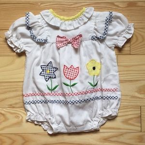 White Blue and Red Gingham Romper